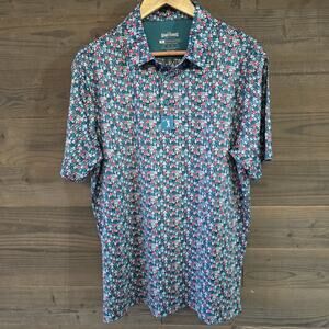 Bogey Bros Mens M Eyes Up Here Golf Blue Pink Performance Stretch Golf Polo